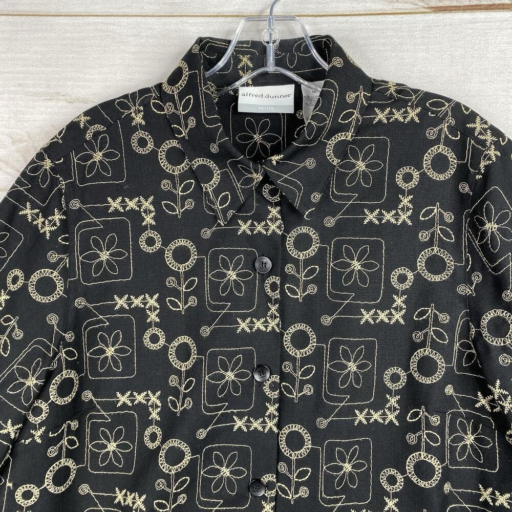 Alfred Dunner Womens Cardigan Jacket 12 Petite Black Embroidered Button Up - Picture 2 of 12